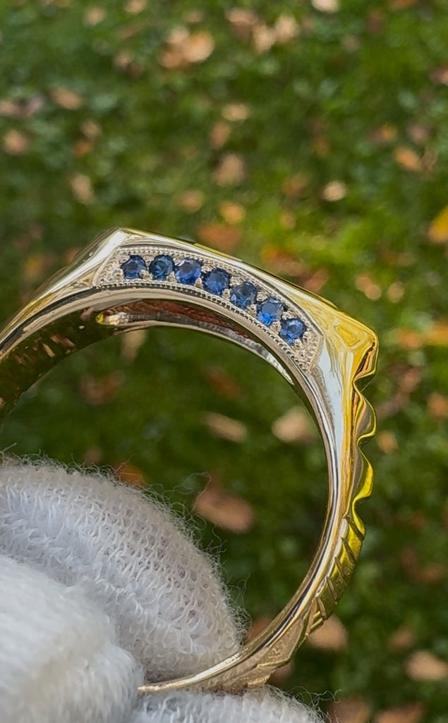 Garnet, sapphire, 14k gold ring