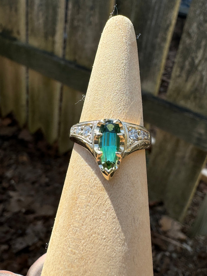 Tourmaline and Diamond Elven Ring