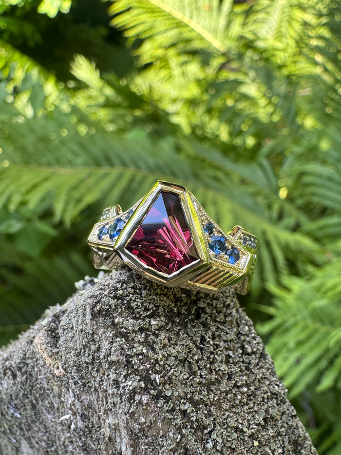 Munsteiner Garnet and sapphire Ring
