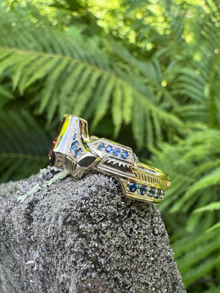 Munsteiner Garnet and sapphire Ring