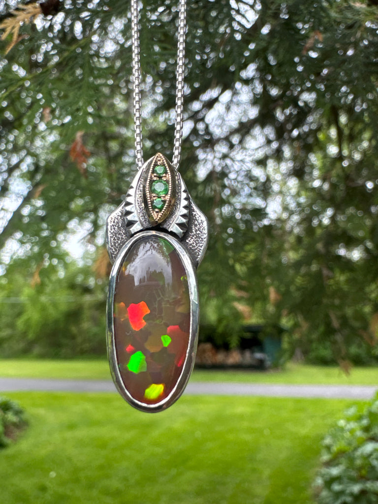 Ethiopian opal x Green garnet Pendant