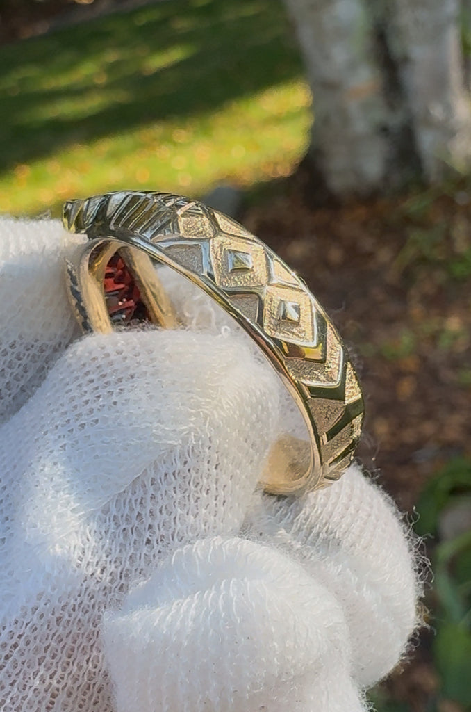Garnet, sapphire, 14k gold ring