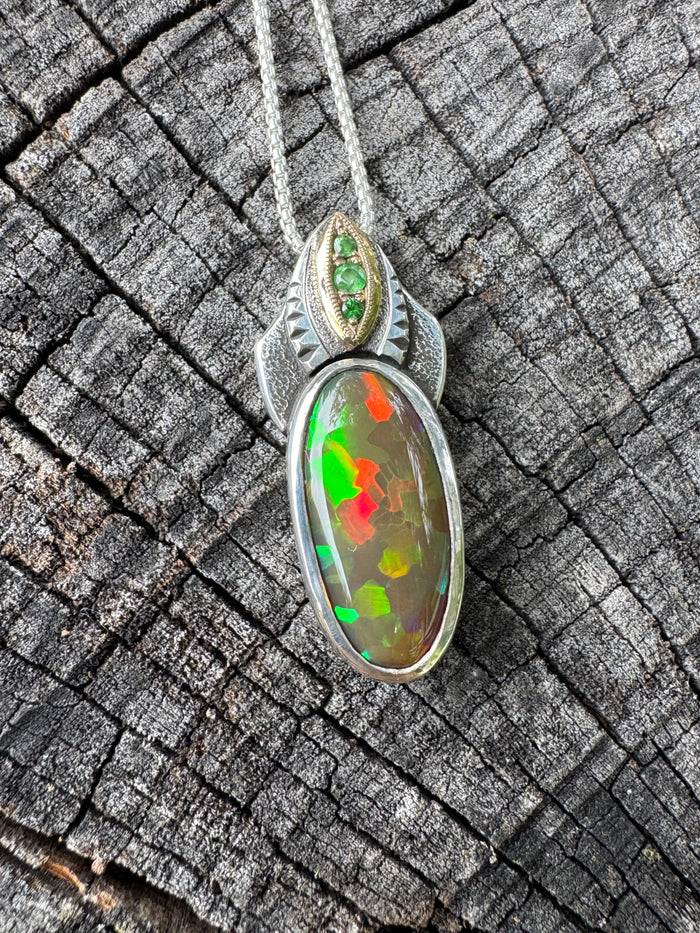 Ethiopian opal x Green garnet Pendant