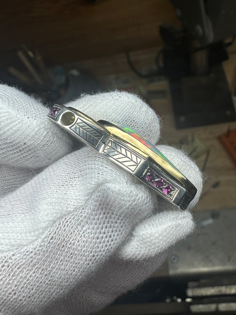 “SPECTRUM” Ethiopian Opal and garnet pendant