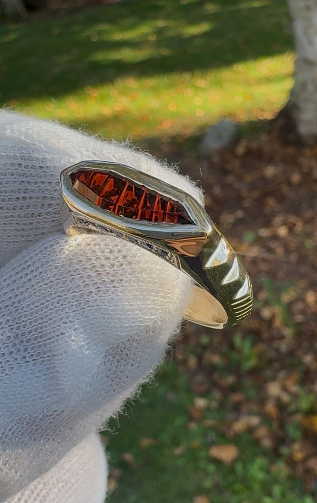 Garnet, sapphire, 14k gold ring