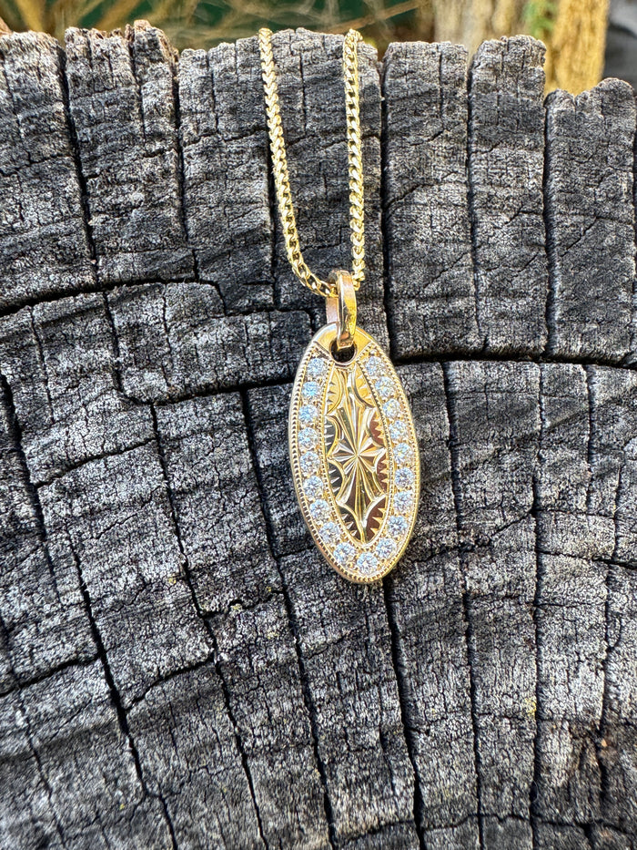 14k gold and diamond gem tag