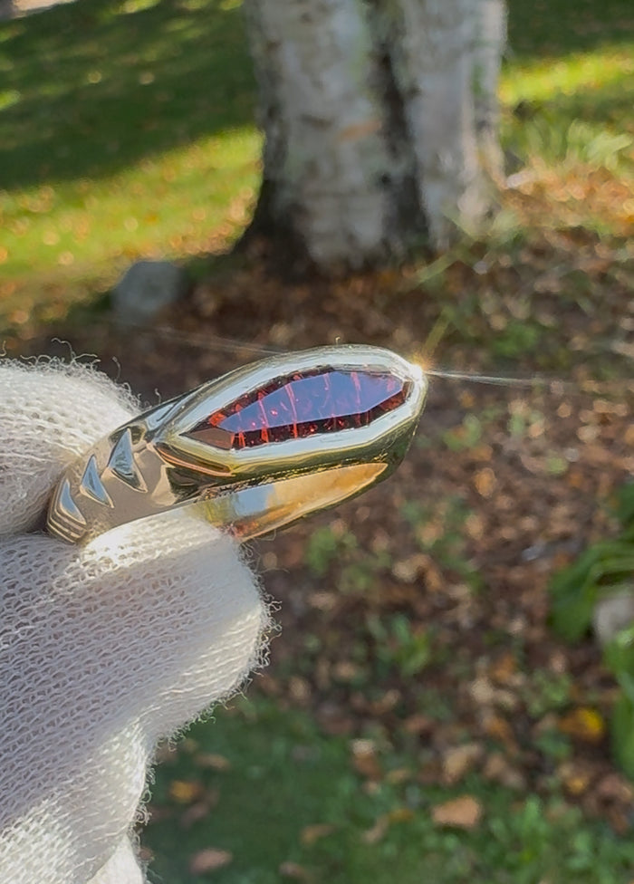 Garnet, sapphire, 14k gold ring