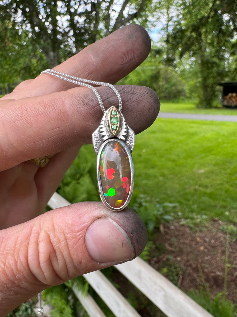 Ethiopian opal x Green garnet Pendant