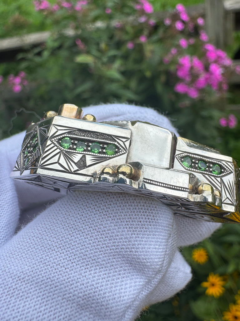 SOL Flame -Etched Heliodor, tsavorite garnet, ruby