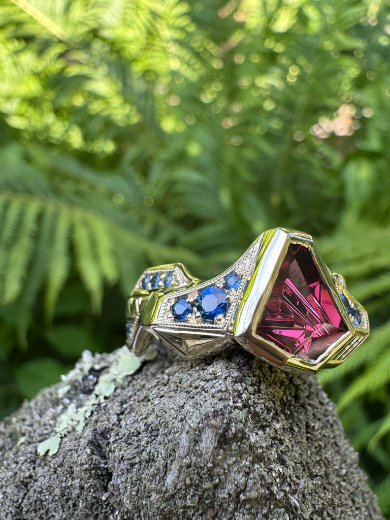 Munsteiner Garnet and sapphire Ring