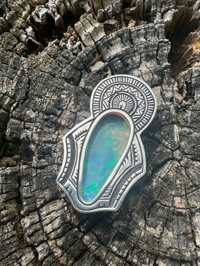 “SPECTRUM” Ethiopian Opal and garnet pendant
