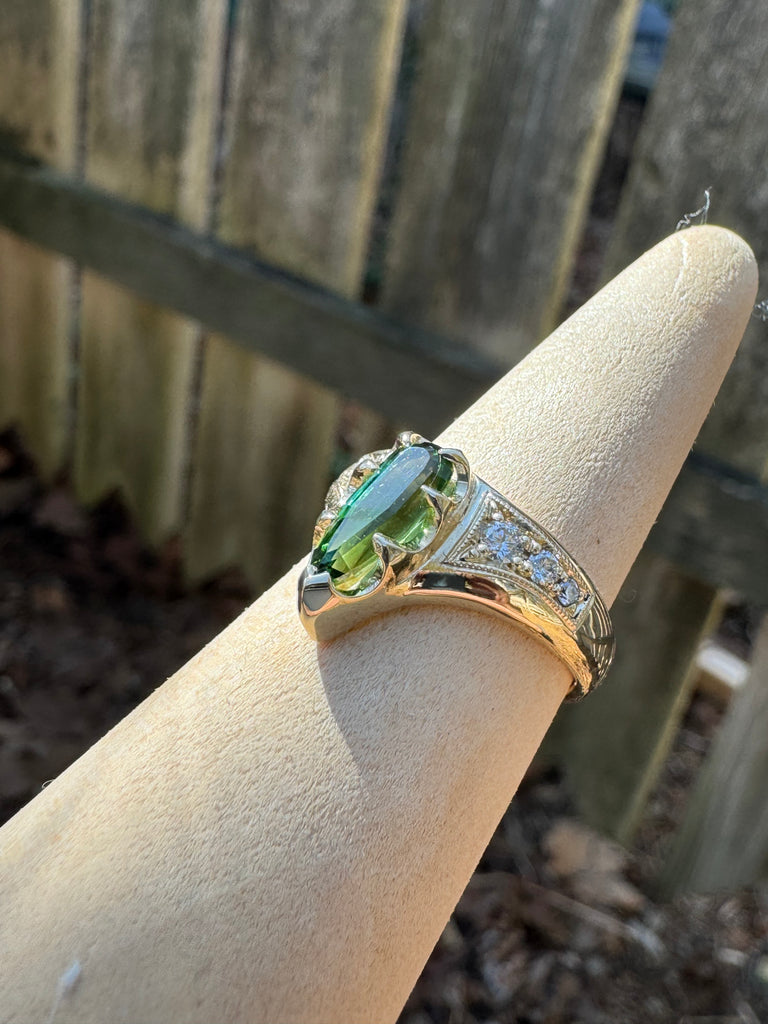 Tourmaline and Diamond Elven Ring