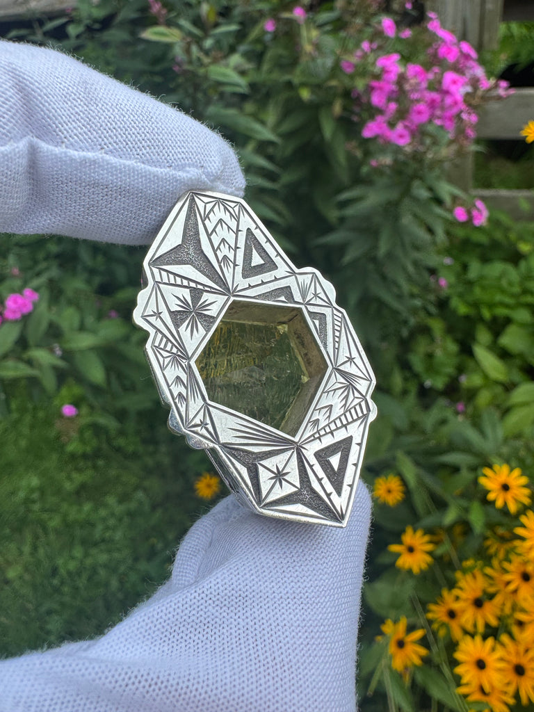 SOL Flame -Etched Heliodor, tsavorite garnet, ruby