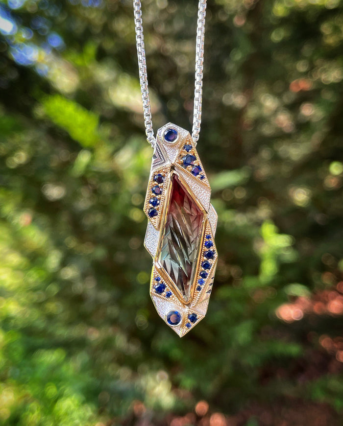 Soul Retrieval - Oregon sunstone and sapphire pendant