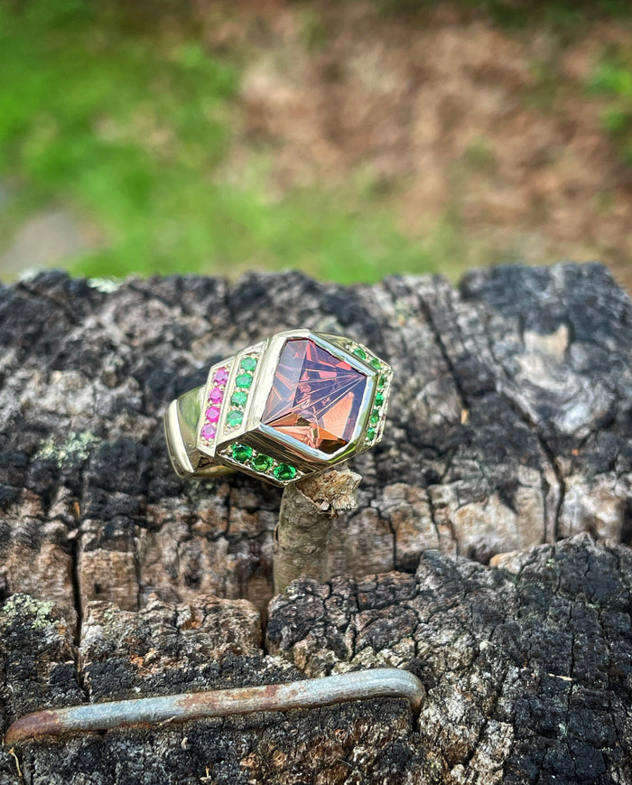 14k yellow gold // Tourmaline // ruby // garnet
