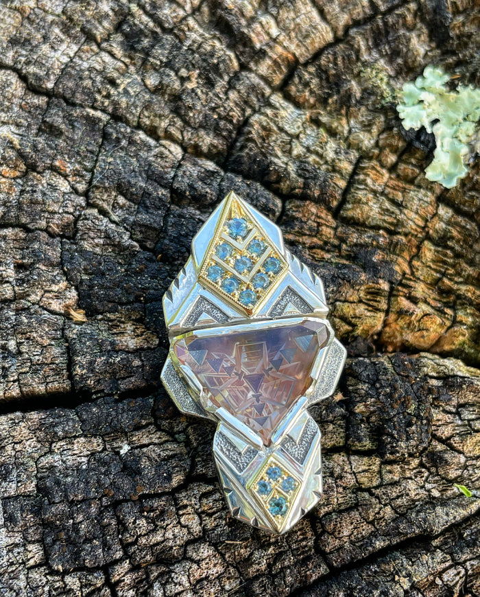 Ancient 1 // sunstone and sapphires pendant