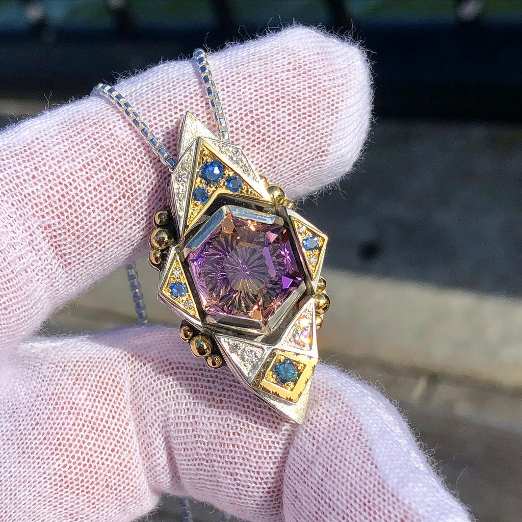 “Estrella Sagrada” aka Sacred Star - ametrine, white diamonds, Montana sapphires