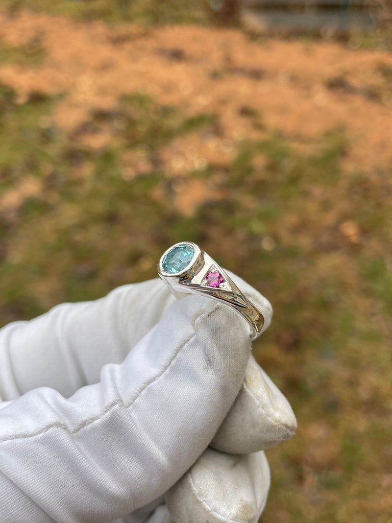 Third eye ring- blue topaz / Rhodolite garnet- size 7