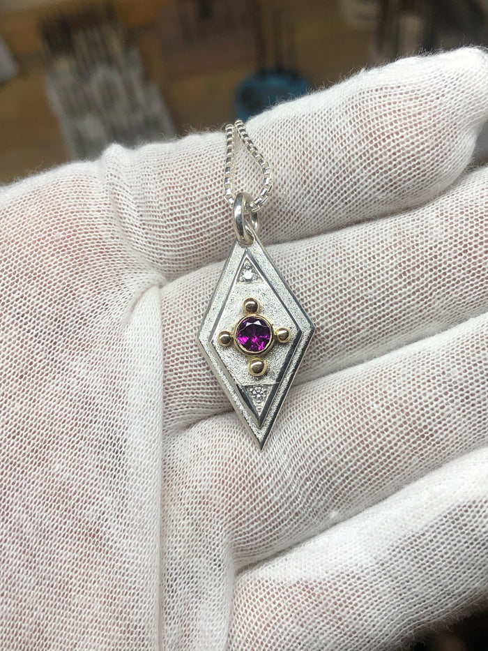 Garnet and diamond geometric dog tag