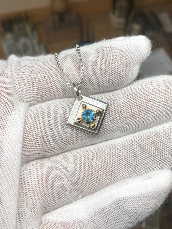 Blue topaz geometric dog tag