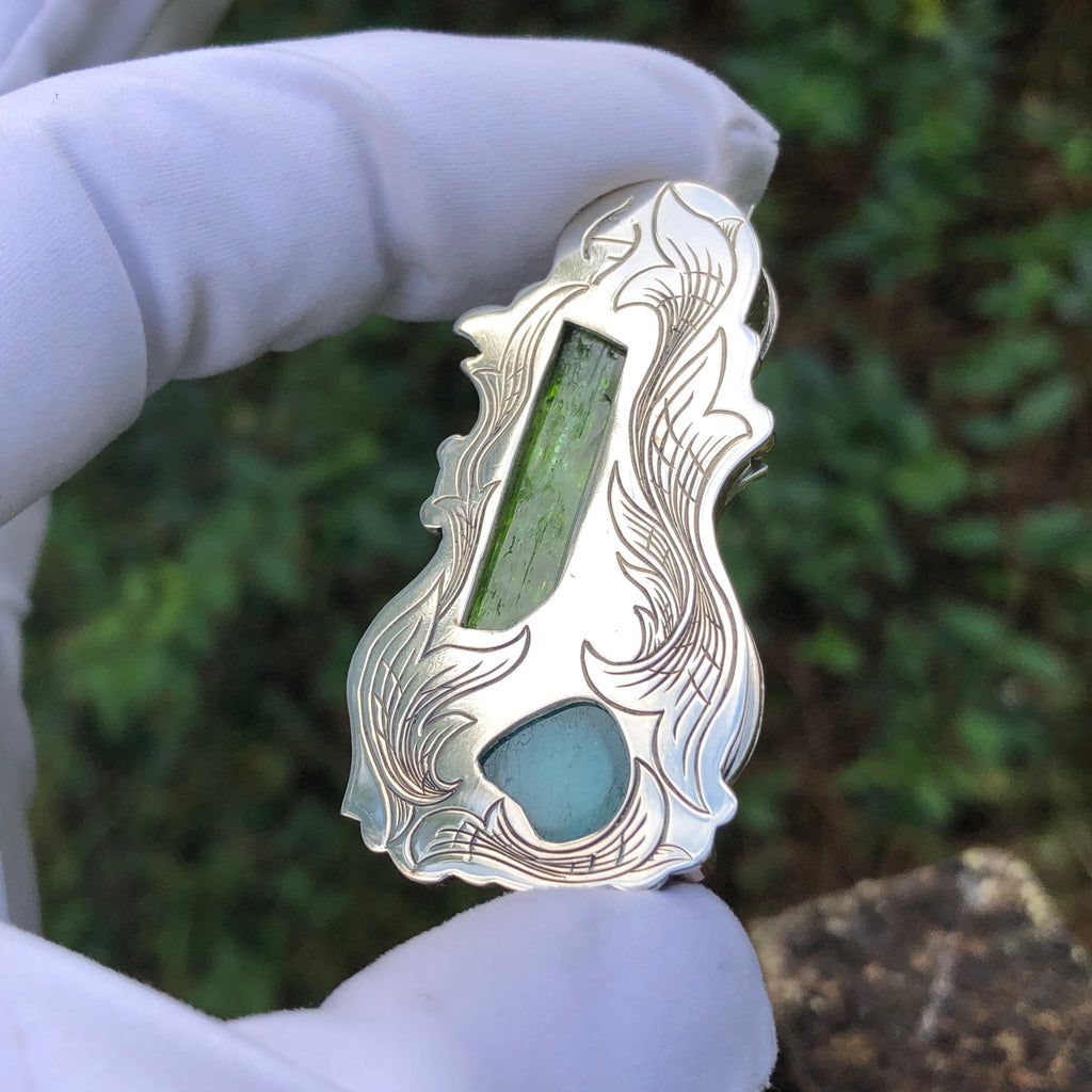 1 “Candy Paint Cadillac” Paraiba tourmaline, diopside, sapphires