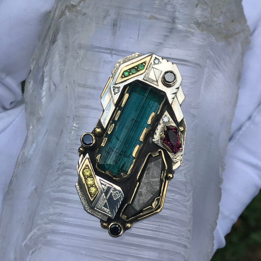 RONIN- blue Tourmaline, meteorite, garnet talisman