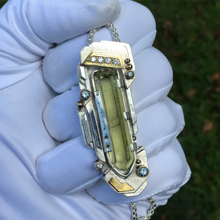Heliodor / diamond / aquamarine pendant