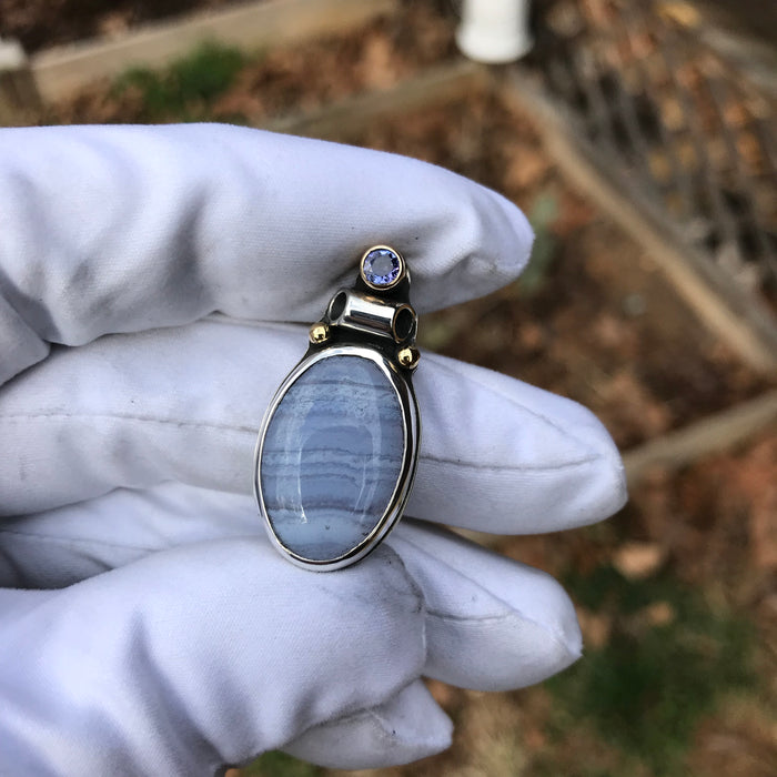 Blue lace agate and tanzanite pendant