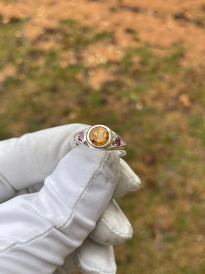 Third eye ring- citrine/Rhodolite garnet- size 7.5
