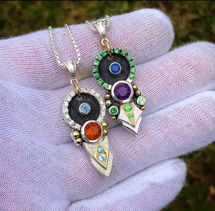 Halo Series- totem #1 (Amethyst, green garnet, blue kyanite)