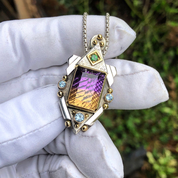 Ametrine - aquamarine- tsavorite garnet
