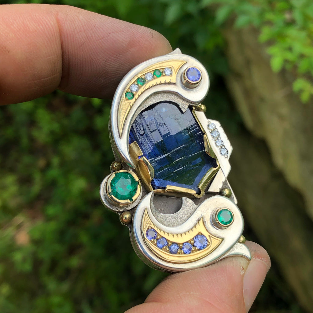 Tanzanite, emerald and diamond talisman