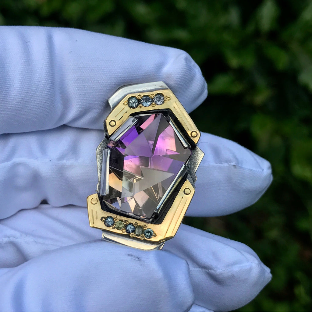 Munsteiner Ametrine, Color change Garnet, yellow sapphire pendant