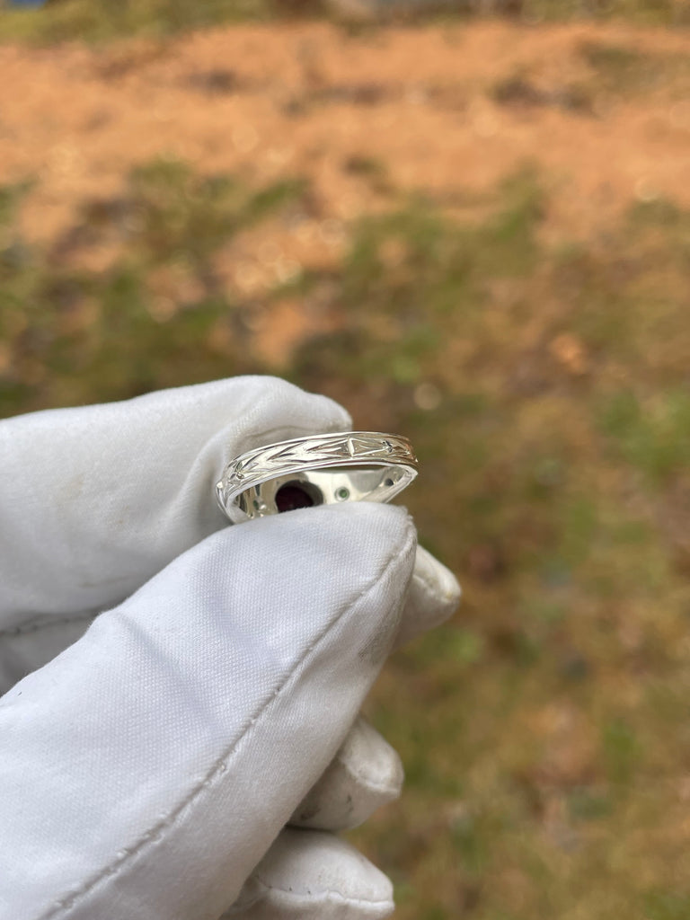 Third eye ring- Rhodolite garnet/Tsavorite garnet- size 6