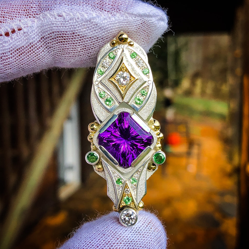 Astral Transmutation - Amethyst, Diamond, tsavorite garnet talisman