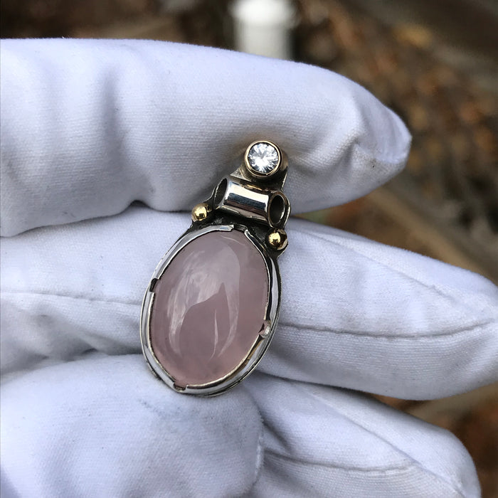 Rose Quartz and white sapphire pendant