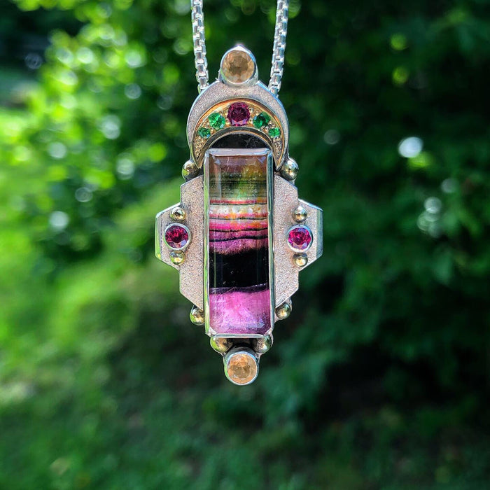 Liddicoatite Tourmaline pendant “Rainbow Road”