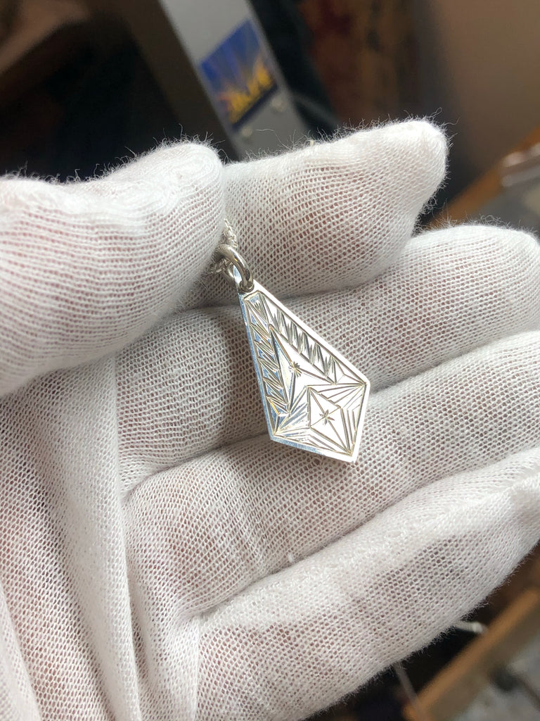 Peridot, ruby, diamond geometric dog tag