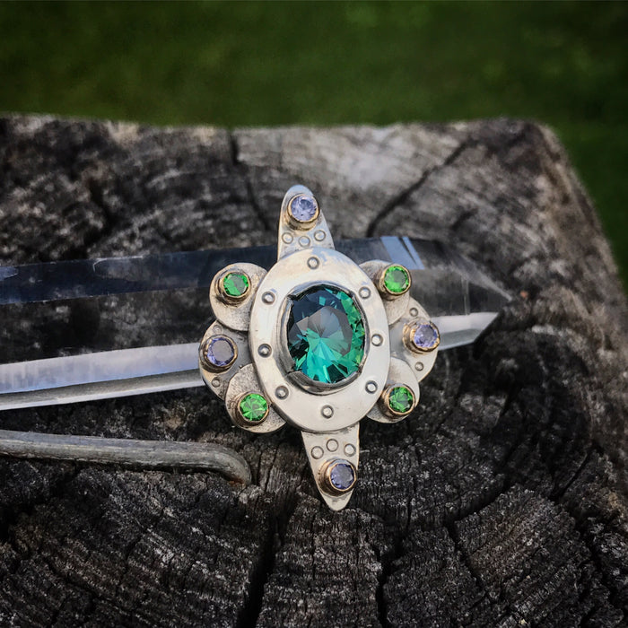 Tourmaline, tanzanite, Garnet Mandala