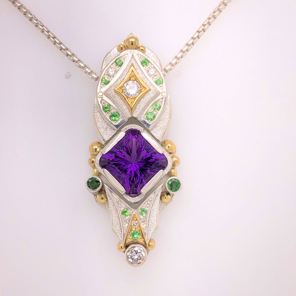 Astral Transmutation - Amethyst, Diamond, tsavorite garnet talisman