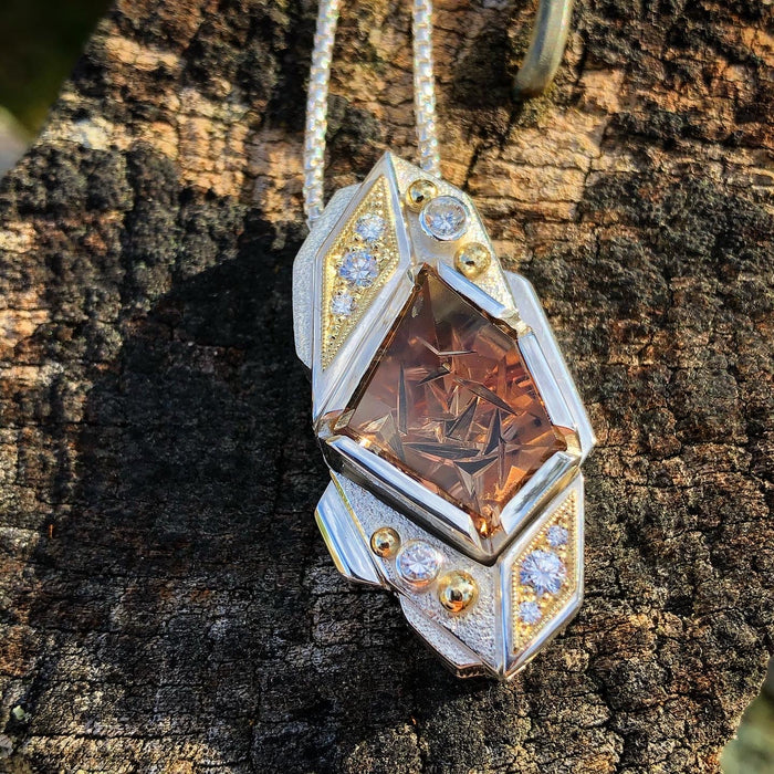 Sunstone and Diamond Pendant