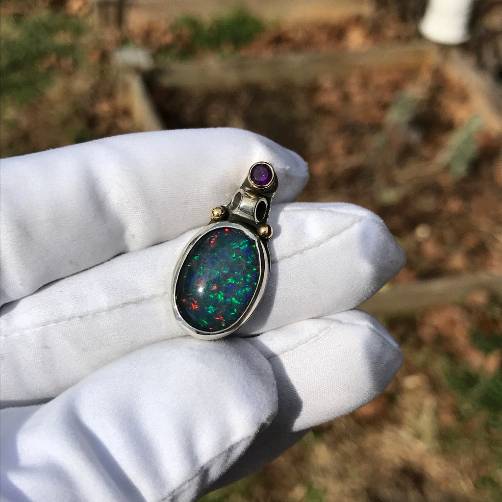 Spencer opal and amethyst pendant