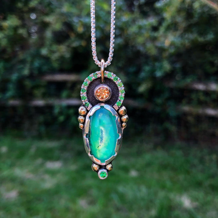 Gem Silica, tsavorite garnet, citrine talisman