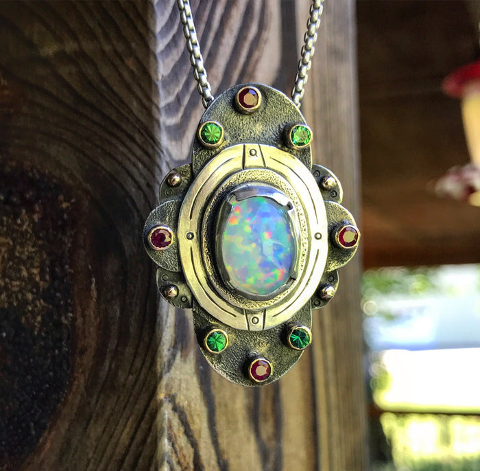 Ethiopian Opal Mandala with rubies and Garnet