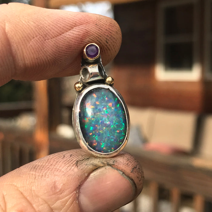 Spencer opal and amethyst pendant