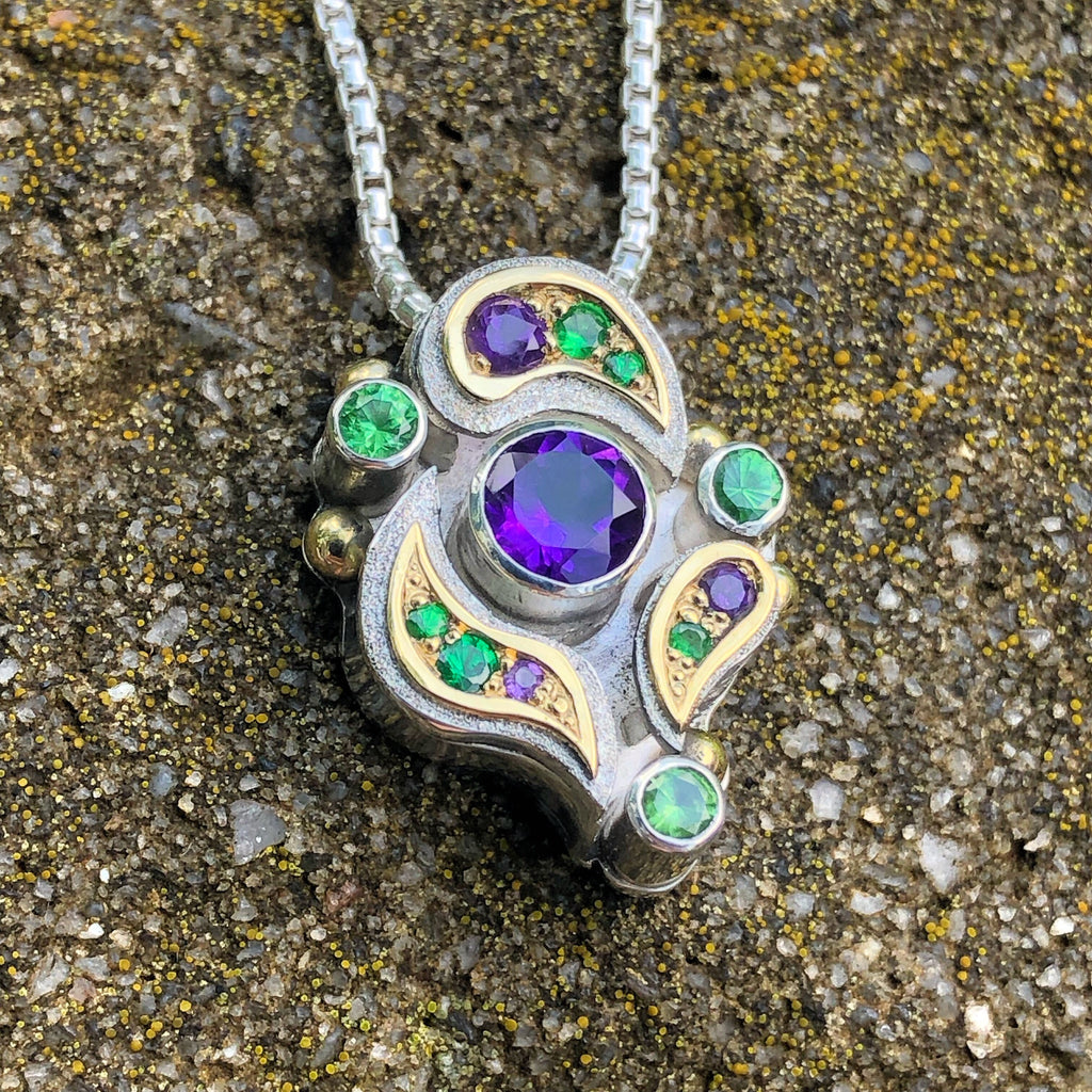 Amethyst tsavorite mini pendant