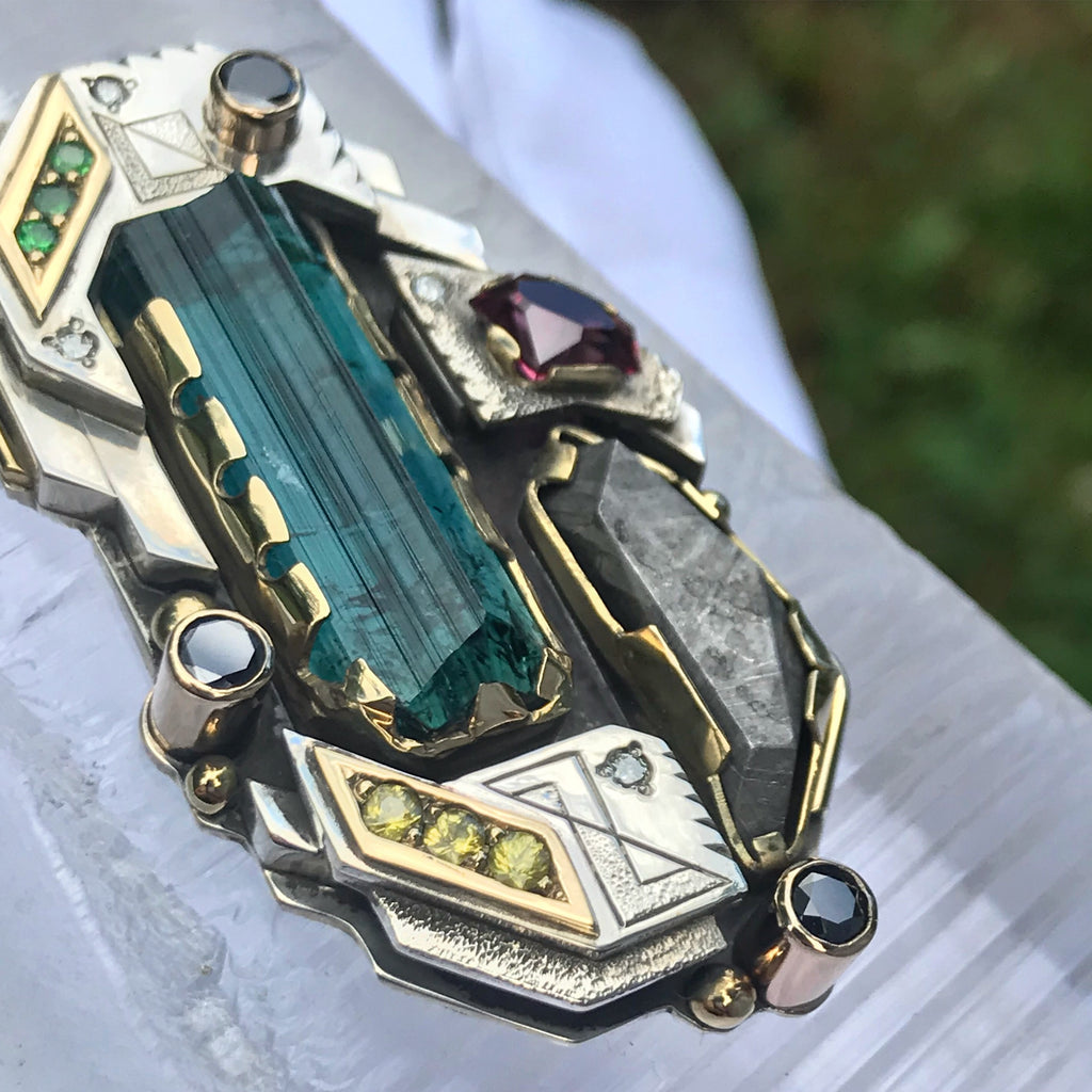 RONIN- blue Tourmaline, meteorite, garnet talisman