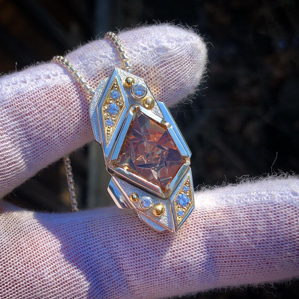 Sunstone and Diamond Pendant