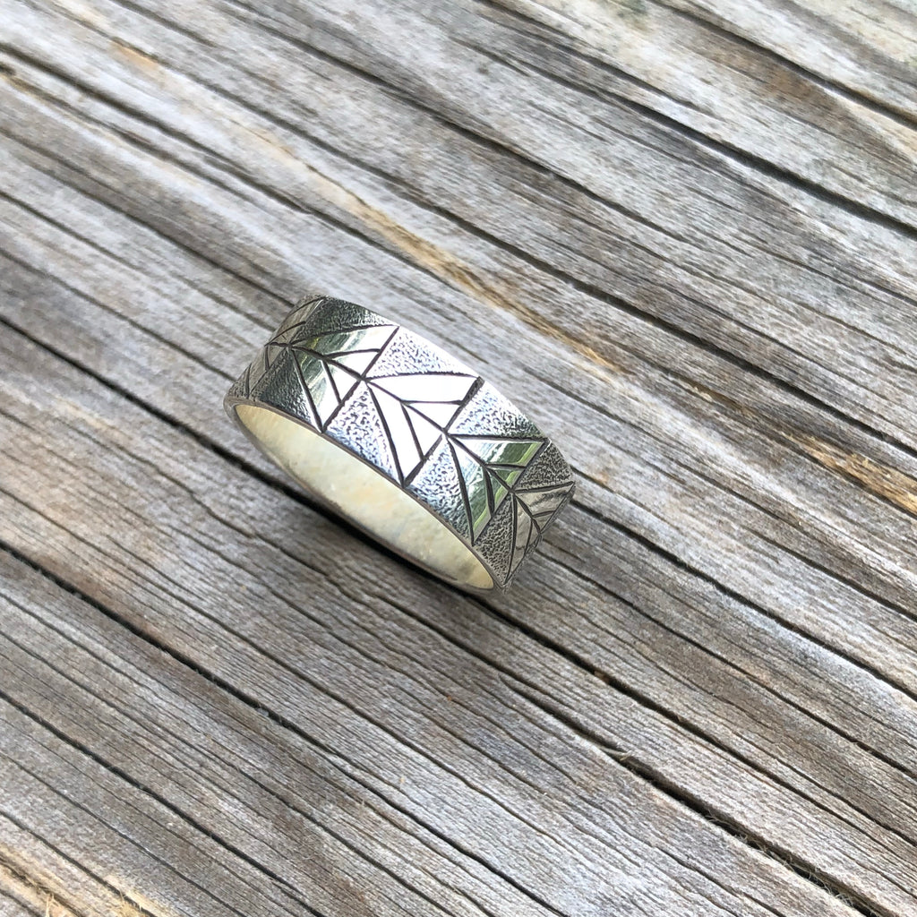 Engraved Silver ring - size 7.75-8