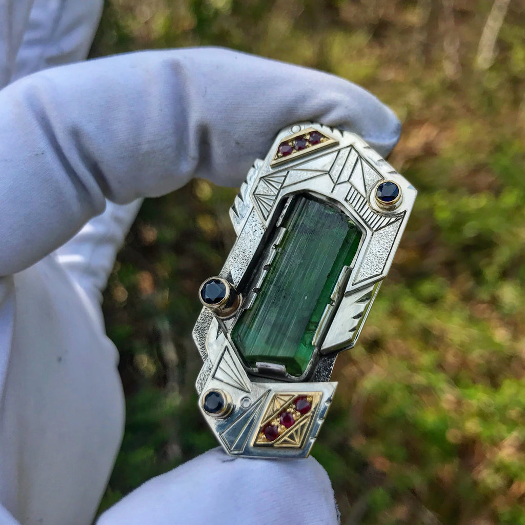 Tourmaline, sapphire, and ruby pendant